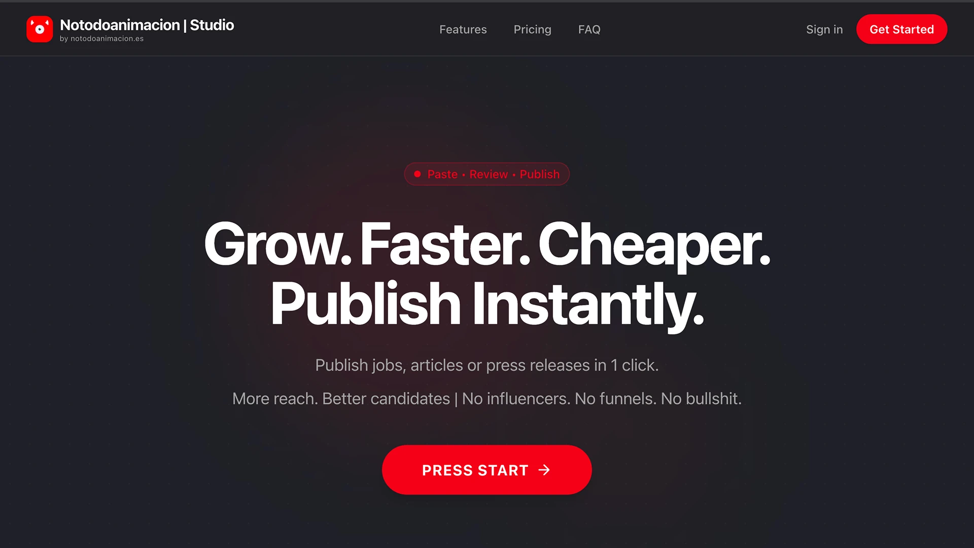 Notodoanimacion Studio landing page with product positioning and CTA